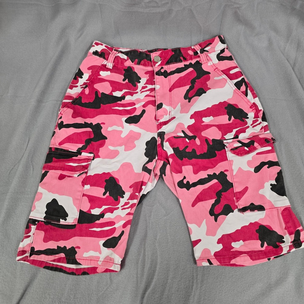 American Bazi Pink Camo‎ Cargo Shorts Women Large Streetwear Utility
